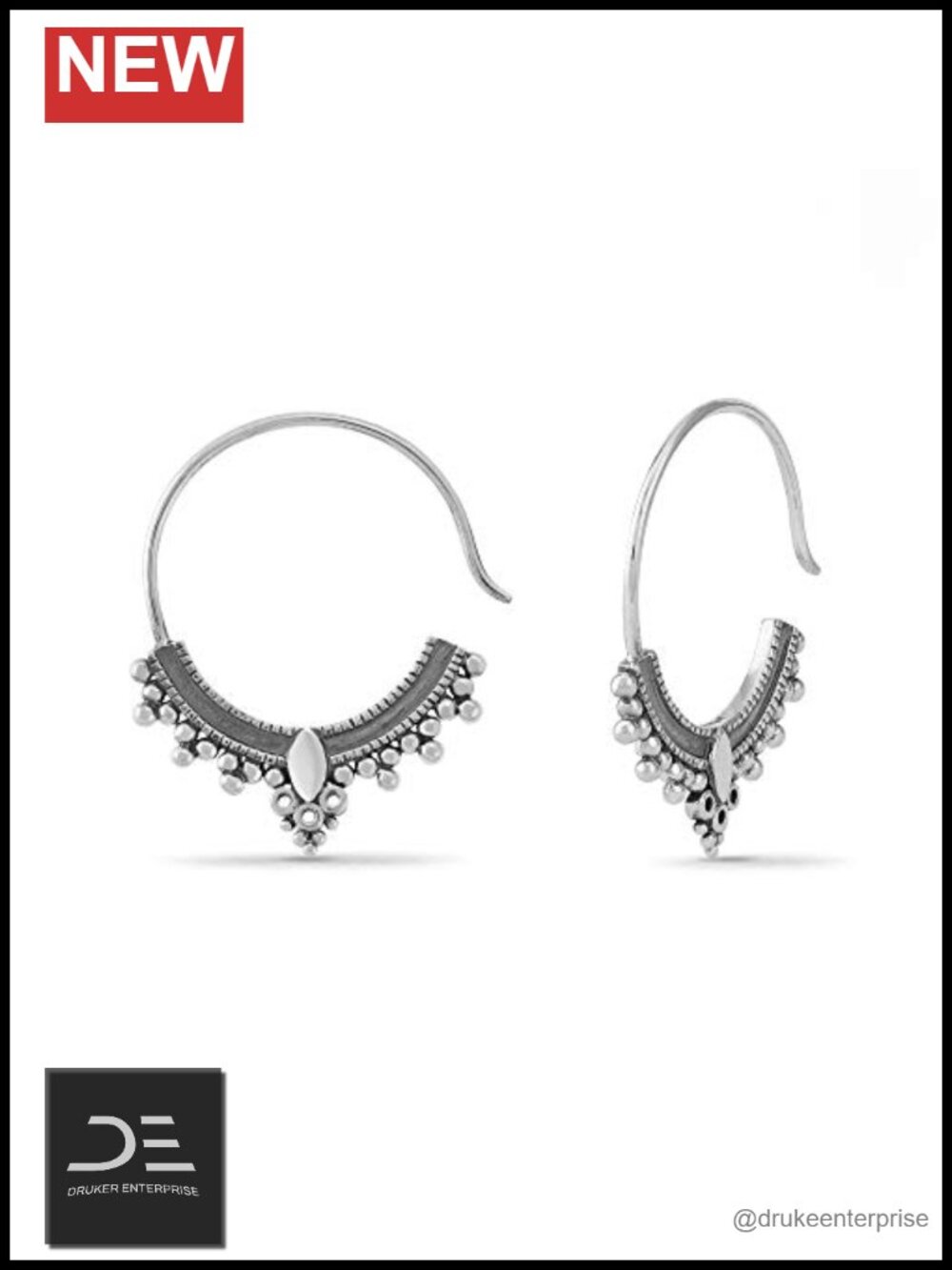 Sterling Silver Bohemian Pull Through Hoop Earrings